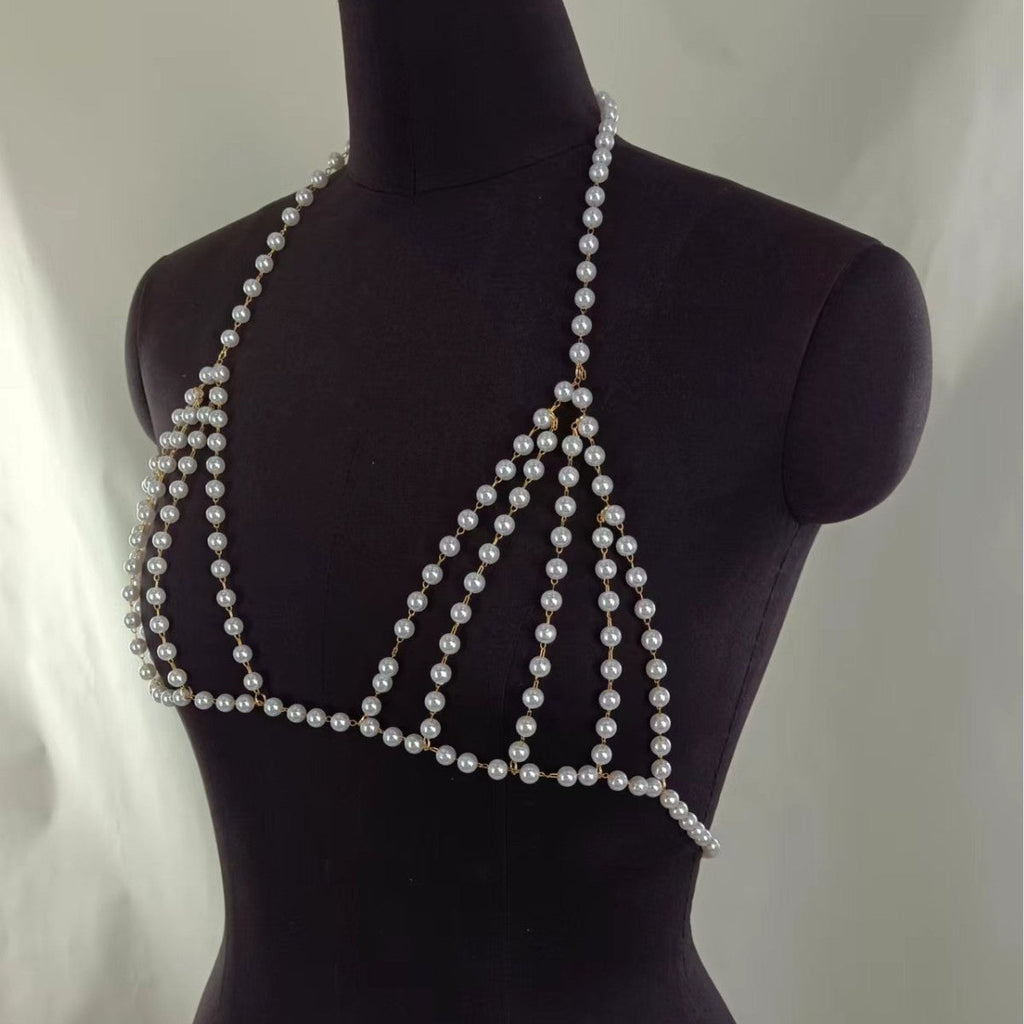 Sexy Beach Bikini Lingeries Bra Pearl body Chain