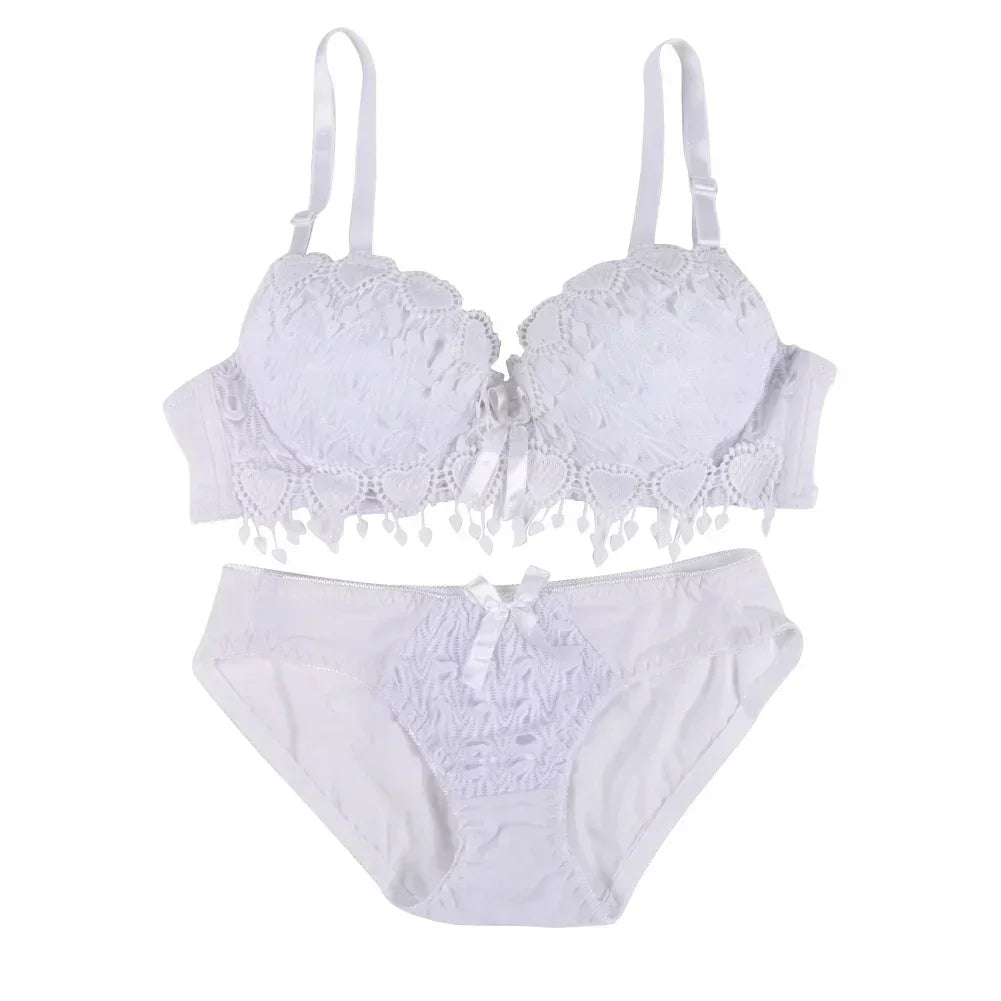 Women Lace Bra Sets Flower Printed Underwear Suit Sexy Lady Ultra-Thin Lingerie Comfortable Push Up Brassiere Outfit